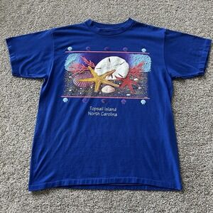 Vintage Sunshine Apparel Topsail Island Shirt Mens Large Blue Beach Tee T-Shirt